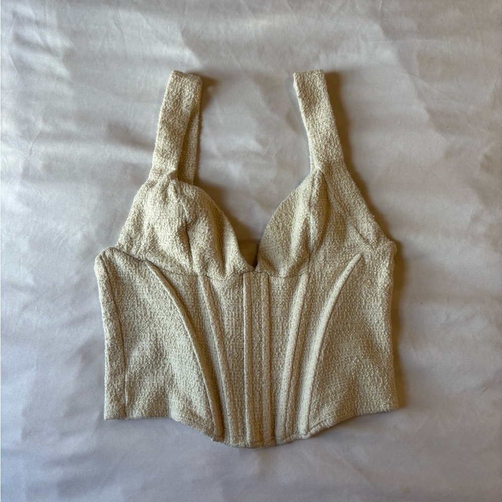 Zara Cream Textured Crop Top